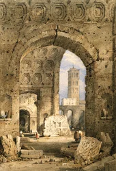 Béke temploma, Forum Romanum (akvarell és gouache, törtfehér papíron)