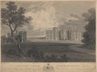 Délnyugati kilátás a Dunster kastélyra, Somersetshire
