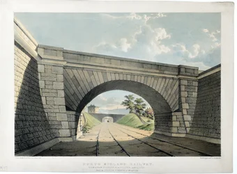 North Midland Railway. View of New Street Bridge etc in Belper, looking South, c.1840 (hand coloured lithograph on paper)