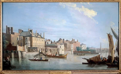 A Temze a Montagu-házzal, a Westminster Bridge közelében, Londonban, 1749