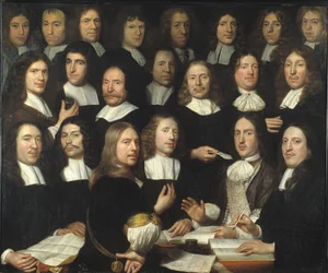 Csoportportré a dordrechti pénzverde mestereiről (Portrait de groupe des maitres et des offices de la monnaie de Dordrecht) - Peinture de Samuel Dirksz van Hoogstraten (1627-1678) - 1674 - Olaj, vászon - 139,5x166 - Dordrechts Múzeum