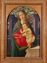 A Madonna és a gyermek egy rózsákkal díszített fülkében