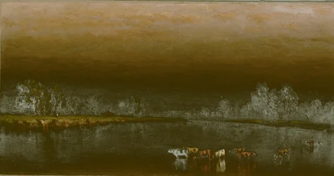 Tehenek a tóban naplementekor, 1860.