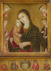 Madonna és gyermeke a Holt Krisztussal, Alexandriai Szent Ágnes és Katalin...kb. 1470-80.