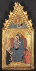 Mária Magdolna és Bari Miklós Szentek által imádott Szűz és Gyermek, Megfeszített Krisztus..., 1400-as évek.