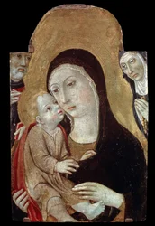 A Szűz és a Gyermek a szentekkel. Sano di Pietro (1406-1481) festménye. Tempera fa, 43 x 27 cm. Sienai iskola, olasz gótikus művészet. Puskin Szépművészeti Múzeum, Moszkva. ©FineArtImage/Leemage
