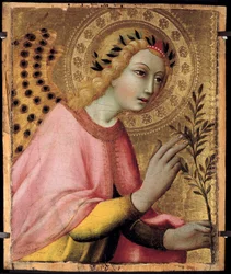 Az oltárkép angyala, Sano di Pietro (1406-1481) Angyali üdvözlet. 1450-1 Nap 40x35 m. Avignon, Péter Palota Múzeum