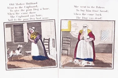 Két oldal „Az öreg Hubbard anya és kutyája komikus kalandjai” című mondókás könyvből