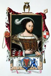 Edward Seymour (kb. 1506-52) portréja, VI. Edward Lord protektora és Somerset hercege az 1825-ben megjelent „Erzsébet királynő udvarának emlékirataiból” (akvarell és gouache papíron)