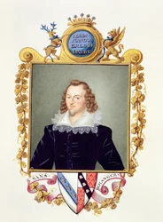 Ferdinando Stanley (1559-94), Derby 5. grófjának portréja az Erzsébet királynő udvarának emlékirataiból, 1825-ben (wc és gouache papíron)