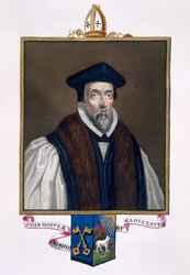 John Hooper († 1555) gloucesteri püspök portréja az 1825-ben megjelent "Erzsébet királynő udvarának emlékei" című könyvből (wc és gouache papíron)