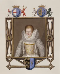 Lettice Knollys (kb.1541-1634) Sir Francis Knollys lányának portréja Erzsébet királynő udvarának emlékirataiból, 1825-ben (wc és gouache papíron)