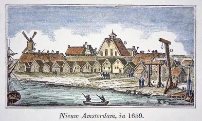 Új Amszterdam (később New York) a Manhattan-szigeten, az 1659-ben megjelent nézetből (színes litho)