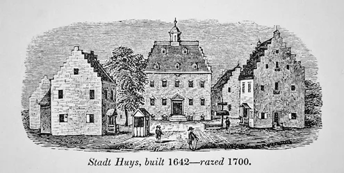 A holland Stadt Huys, New Amsterdam (New York), 1642-ben épült és 1700-ban lerombolták (litho)