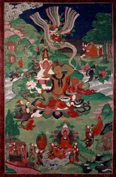 Buddha életének epizódja: hajvágás. Gobelin. Párizs, Guimet Múzeum, Ázsiai Művészeti Nemzeti Múzeum