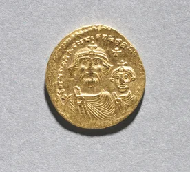 Solidus Herakliusszal és fiával, Heraclius Constantinussal (előlap), 616-625 körül (arany) (lásd a CVL 499741 hátoldalát)