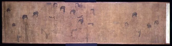 Palace Ladies at Leisure Handsroll, zenélő hölgyek részlete, Wen-chu Chou eredetije után (fl.970), Southern Sung időszak, 1140 körül (tinta és pigment a selyemen) (lásd még: 114251)
