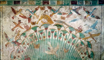 Ókori Egyiptom: állatok papiruszsűrűben, mészkőtöredék Neferhotep sírjából, i. e. 1400 körül, XVIII. dinasztia, mérete 43 x 74 cm, Párizs, Louvre Múzeum - Egyiptomi ókor: állatok papiruszsűrűben, mészkőtöredék Neferhotep sírjából
