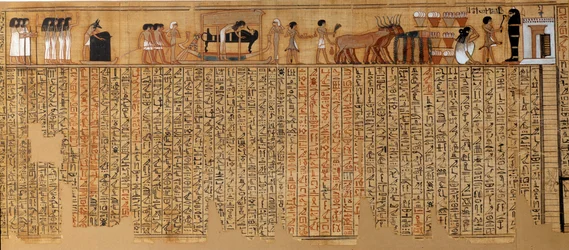 Egyiptomi régiségek: Halottak könyve, Nebqed papirusza. Kr. e. 1400-1350 körül. 18. dinasztia. Thébaiból. M. 6,3 m. Párizs, Musée du Louvre