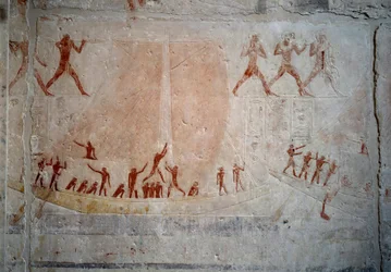 Egyiptomi ókor: egy vitorlás. Mészkő dombormű a szakkarai Akhethetep Mastaba kápolnájából. 5. dinasztia (i.e. 2500-2350 körül) Kr.e. 2300. Párizs, Louvre Múzeum