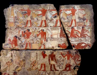 Egyiptomi antikvitás: Metchetchi masztabájának festése. A mindennapi élet színtere (vadászat, horgászat, felajánlás) Egyiptomban a 6. dinasztia idején. Kr.e. 2400-2300. Sakkara (Sakkara) helyéről