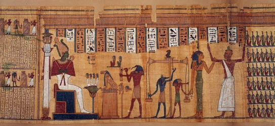 Egyiptomi régiségek: a lelkek megméretése, Chahapiimou Halottak könyvének papirusza, Amon csillagászainak elöljárója. Ptolemaioszi kor (Kr. e. 332-30). Kr. e. 500-100 körül. Párizs, Louvre Múzeum.