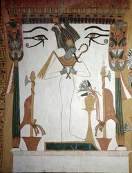 Luxor, Théba: Deir El Medineh, kézművesek faluja és nekropolisza. Sennedjem sírja: Ozirisz isten, a halott ember lelki újjászületésének szimbóluma.