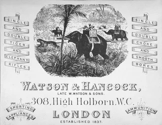 A Watson & Hancock fegyverkovácsok hirdetése, kb. 1900