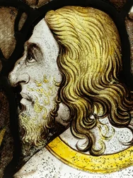 Megőrzött rész a York Minster-i Great East Window-ból: „Az öregek Istent imádják” (ólomüveg)