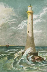 Eddystone világítótorony Plymouth mellett (színes litho)