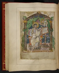 Szent Máté evangélista portréja az Æthelstan-evangéliumokból (más néven Koronázási evangéliumok)