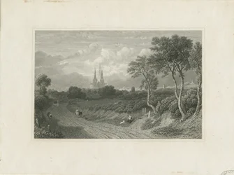 Lichfield katedrális – West View (távoli): metszet, és [?18. század] (nyomtatott)