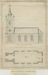 Marchington Church - Külső homlokzat és belső terv: tollrajz, nd [?18. század közepe] (rajz)
