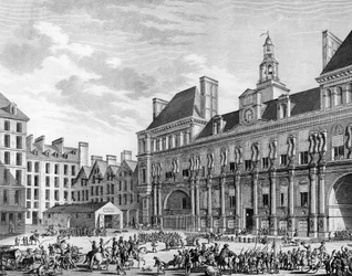 A konvent csapatai megtámadták a közös házat (városházát) 1794. július 29-én Párizsban. Párizs, a Forradalomtörténeti Intézet könyvtára