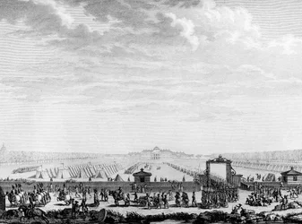 Francia forradalom: a márciusi mező katonai csapatai 1789. július 12-én a XV. Lajos térre indulnak Párizs, a Forradalom Történeti Intézetének Könyvtára