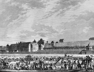 Francia forradalom és forradalomellenes mozgalmak: Jean Sylvain Bailly (1736-1793) halála 1793. november 12-én guillotine, amiért Marie Antoinette javára letétbe helyezte a meghallgatásán, a párizsi Champ de Mars sétányán. Párizs, Könyvtár o