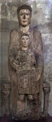 Szűz és gyermek (festett fa)
