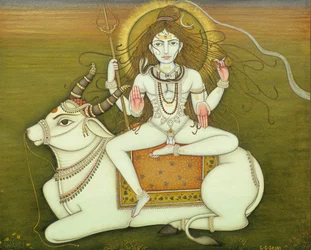 Isten Shiva Nude Pose, miniatűr festmény papírra