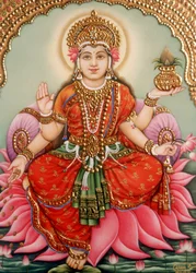 Lakshmi Laxmi istennő miniatűr festmény elefántcsontra