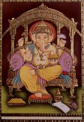 Lord Ganesh Ganpati miniatűr festmény papírra arany dombornyomással