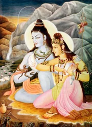 Lord Shiva Shanker Parvati Parvati miniatűr festmény papíron