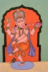 Miniatűr festmény Elefánt fejű Isten Ganesh Ganpati