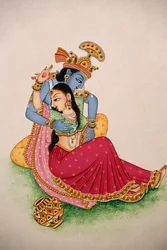 Miniatűr festmény papírra Radha Krishna