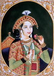 Miniatűr festmény papírra Mumtaz Mahal hercegnő, Shah Jahan mogul császár felesége Mumtaz Mahal hercegnőről