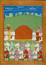 A szultán ágyasainak palánkja, a Shah alem udvara. Indiai és perzsa miniatúrák: Niccolo Manucci (1638-1717) „India története Tamertantétól Orangreybig”. BN, Párizs.