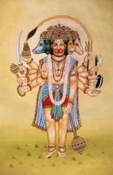 Panchmukhi Lord Hanuman miniatűr festmény papírra