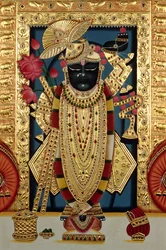 Shri Lord Shree Nathji vagy Shreenathji Nathdwarában Miniatűr festmény papírra arany dombornyomással