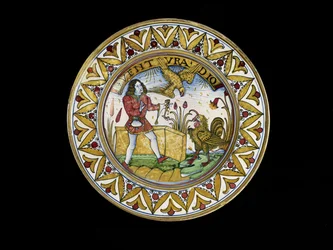 Étel Aesopus meséiből származó jelenettel, valószínűleg Deruta, 1490-1510 körül (maiolica)