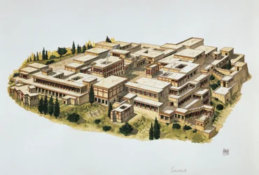 A Knossos-palota rekonstrukciója, Kréta, Kr.e. 20. század (színes litó)