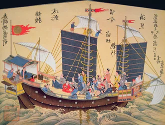 18. századi japán kereskedelmi hajó (fatömbnyomat)